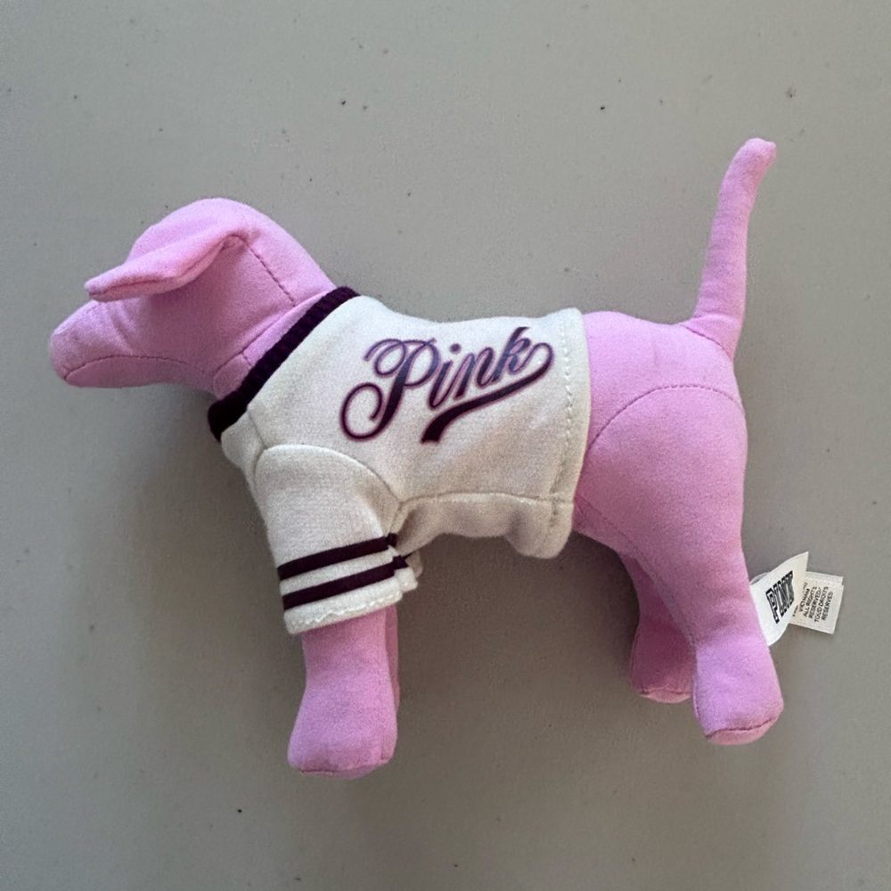 PINK Victoria's Secret Light Pink Plush Dog with White 'Pink' Jacket
